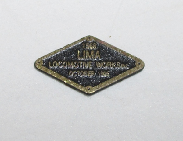 BUILDERS PLATE / DIAMOND SHAPED / LIMA LOCOMOTIVE WORKS / PREMIER 3-TRUCK & 4-TRUCK SHAY