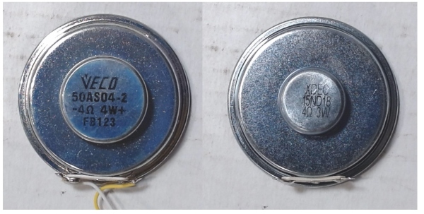 SPEAKER / 4 OHM 4W / 50mm DIAM x 18mm H / VECO 50AS04 OR XDEC 15ND18 / ALT # BF-1102002000