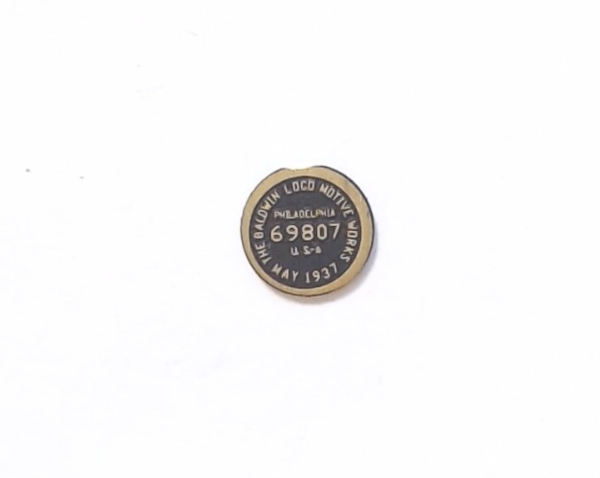 BUILDER PLATE / BALDWIN / MAY 1937 / PHILADELPHIA 69807 / PREMIER ATSF NORTHERN 4-8-4