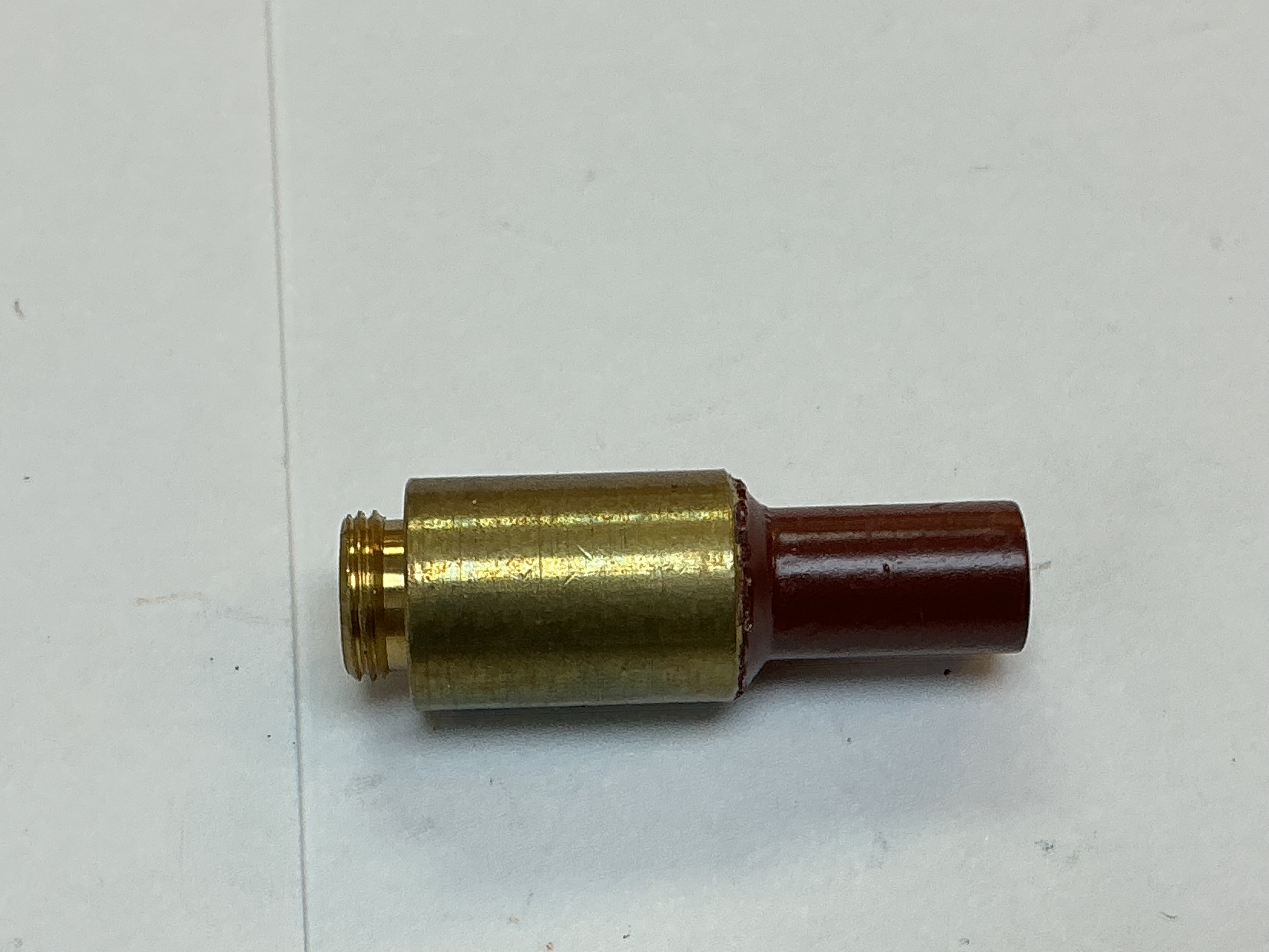 SMOKE STACK / BRASS W/DARK RED EXHAUST END / FOR THREADED HOLE / 23mm LONG / PREMIER E-8