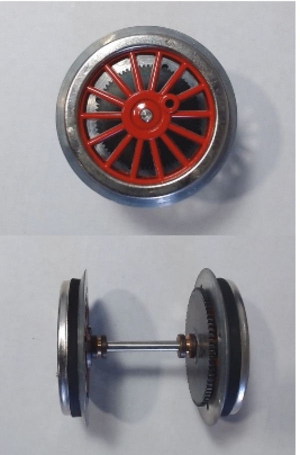 DRIVER WHEEL & AXLE BOSS / RED / W/TIRES / TINPLATE STANDARD GAUGE IVES 1134