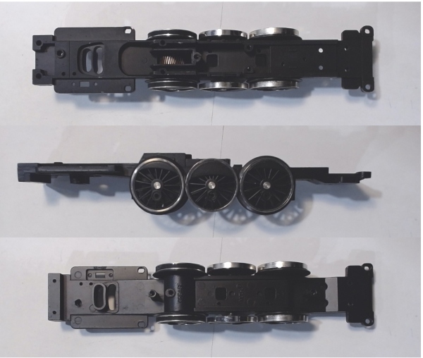 DRIVE BLOCK / 3-AXLE / W/NICKEL RIMS / PS 1 / USE MOTORS W/MS003-M15 WORM / RAILKING HUDSON 4-6-4