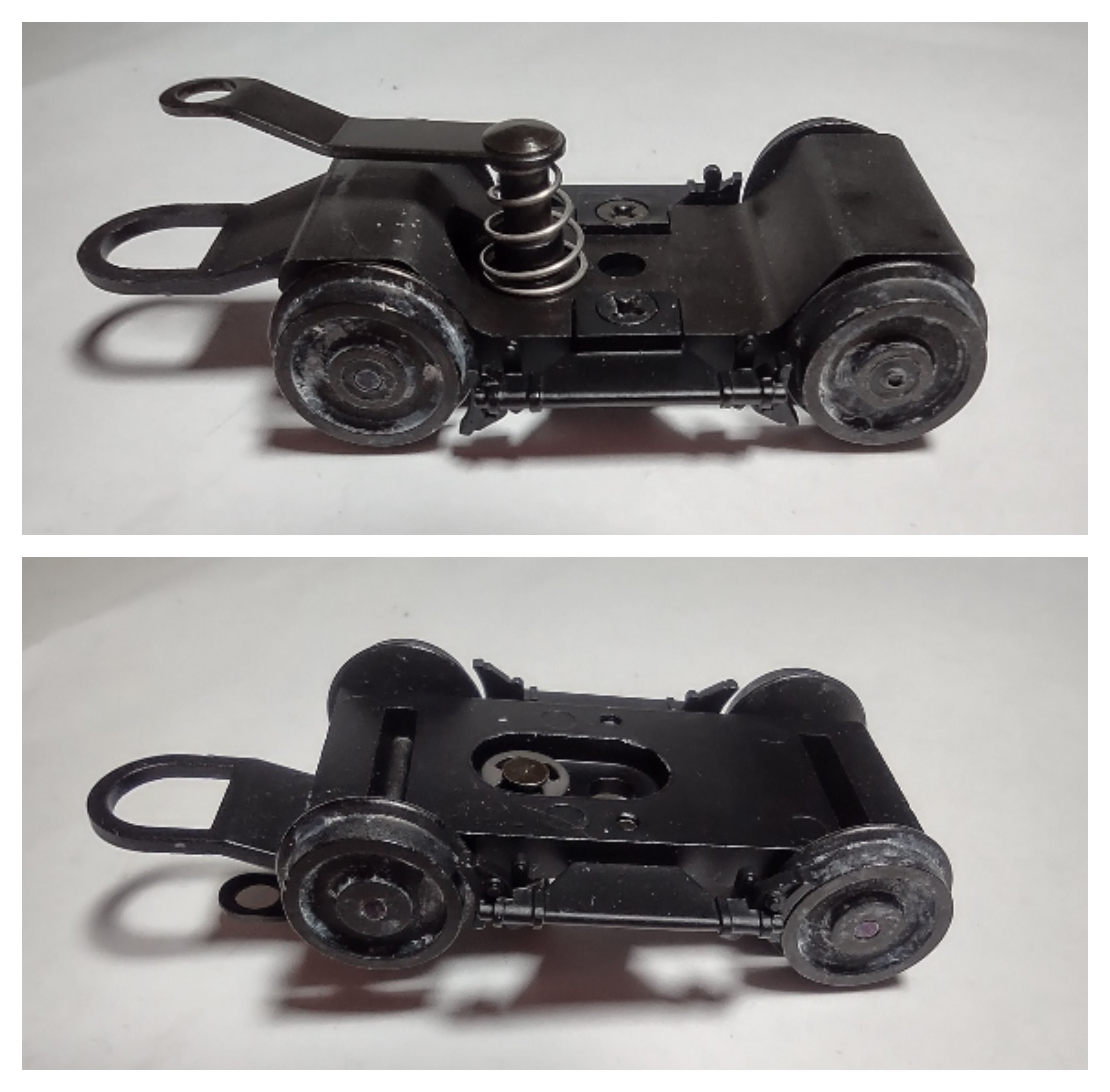 4-WHEEL PILOT TRUCK / 2-RAIL / BLACK SOLID WHEELS / BLACK RIMS / BRAKE SHOES / PREMIER AMERICAN & ESE 4-4-0