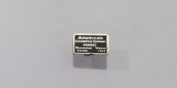 BUILDER PLATE / ALCO / ROANOAKE, VA / JUN 1934 / PREMIER HEAVY PACIFIC 4-6-2