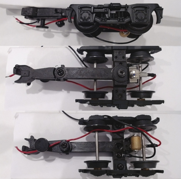 TRUCK / PASSENGER / 2-AXLE / W/MAGNETIC COUPLER / W/PICK UP / BLACK / STREAMLINED PASSENGER CAR