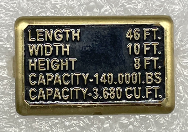 PLAQUE / CAPACITY MARKINGS / TINPLATE STANDARD GUAGE AMERICAN FLYER FREIGHT CARS