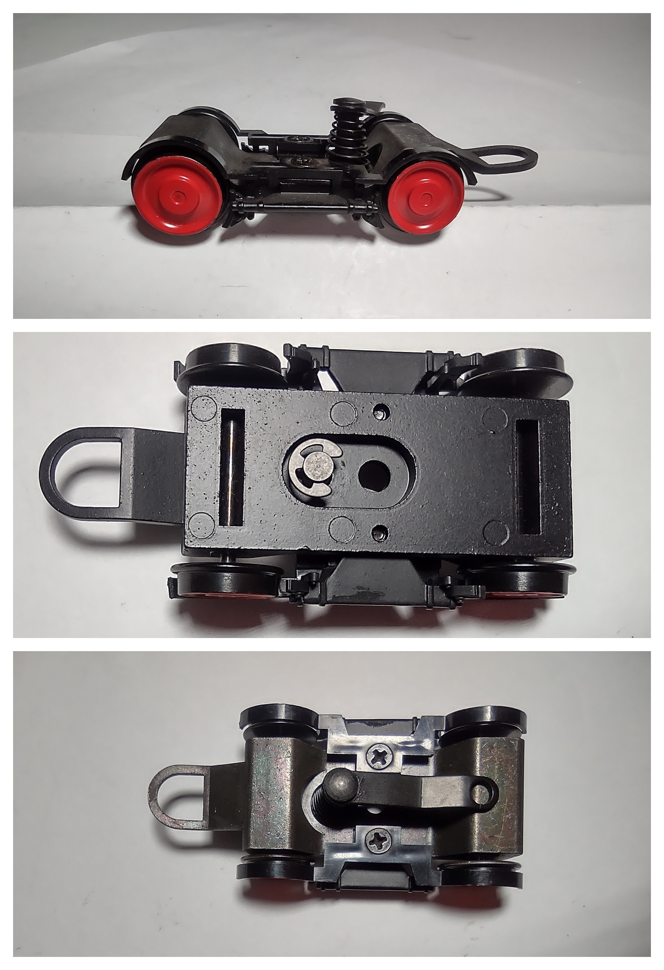 4-WHEEL PILOT TRUCK / 2-RAIL / RED SOLID WHEELS / BLACK RIMS / BLACK FENDERS / PREMIER AMERICAN & ESE 4-4-0