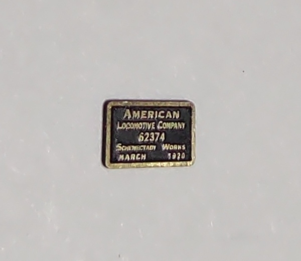 BUILDER PLATE / RECTANULAR / ALCO SCHENETANY WORKS #62374 / MARCH 1929 / PREMIER 0-8-0