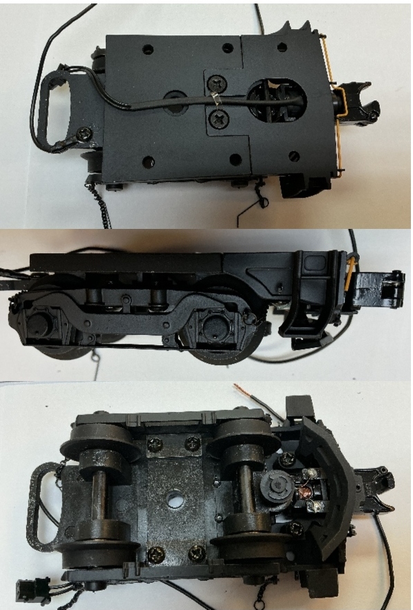 4-WHEEL PILOT TRUCK / FRONT OR REAR / COMPLETE W/PROTO-COUPLER / W/CHAINS / W/AIR RESERVOIRS / BLACK / PREMIER P-5a