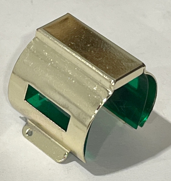 HEADLIGHT HOUSING / BRASS / WITH GREEN LENS / TINPLATE 4689