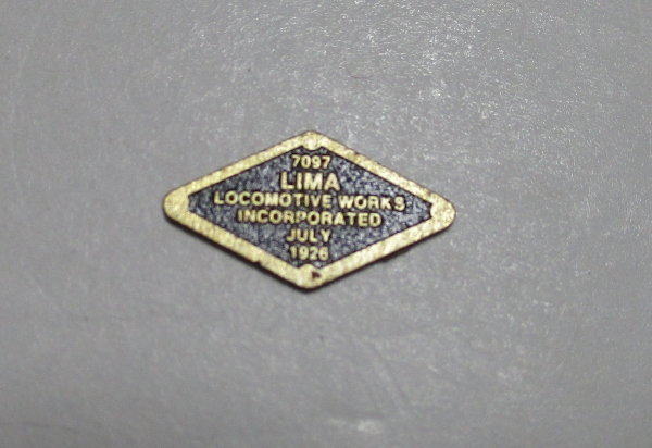BUILDER PLATE / DIAMOND / LIMA #7097 / JULY 1926 / PREMIER 0-8-0