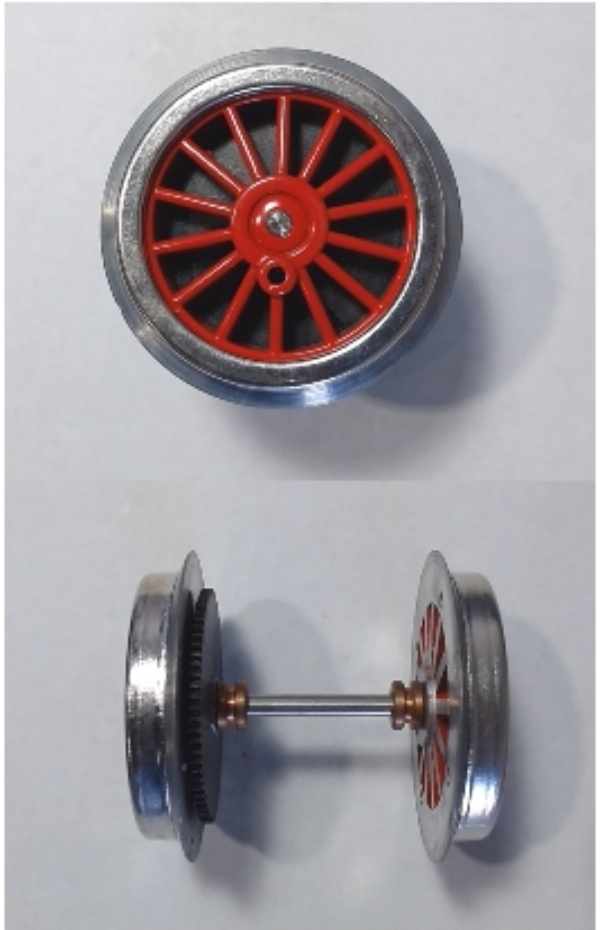 WHEEL & AXLE ASSEMBLY / SPOKED RED / W/O TRACTION TIRES / TINPLATE STANDARD GAUGE IVES 1134