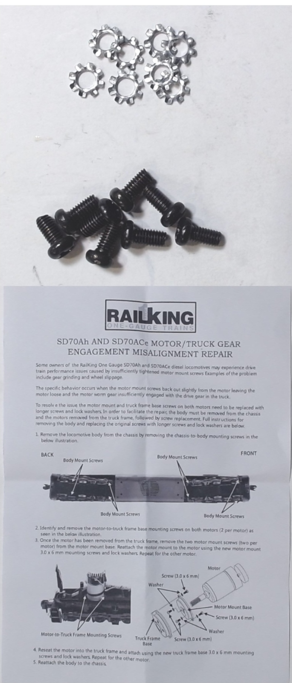 REPAIR KIT / MOTOR MOUNTING SCREWS / RAILKING ONE GAUGE SD70 (FIRST PRODUCTION)