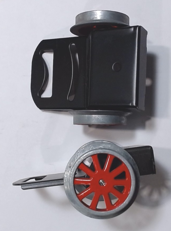 2-WHEEL TRAILING TRUCK / RED SPOKED CENTERS / TINPLATE STANDARD GAUGE DORFAN 1134