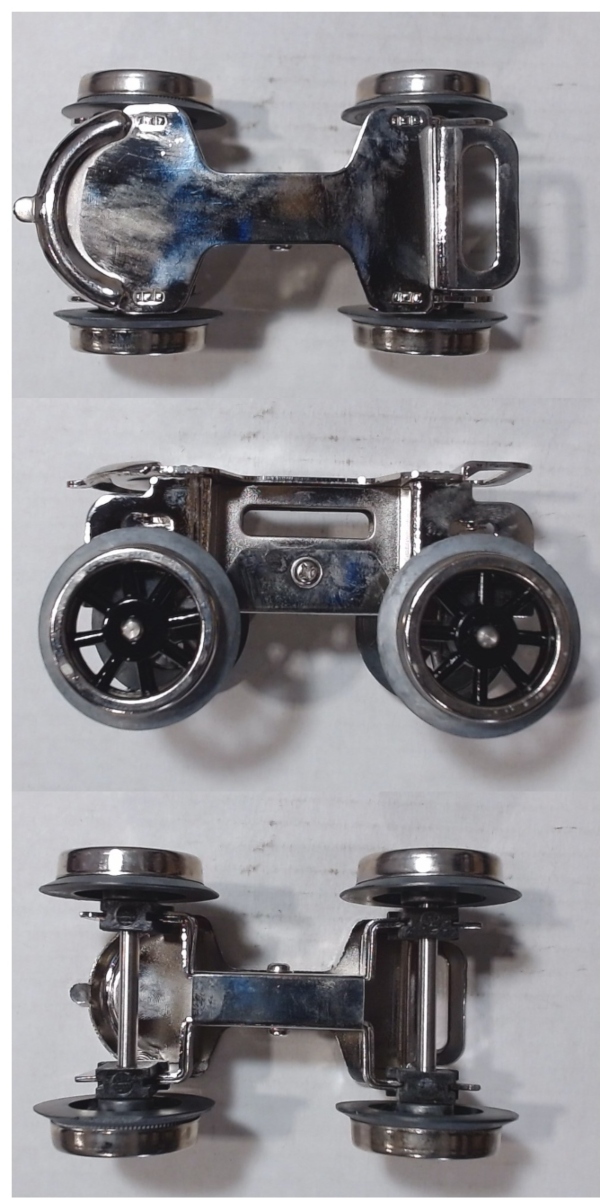 4-WHEEL TRUCK / PILOT & TRAILING / BLACK SPOKED CENTERS / NICKEL FRAME / TINPLATE STANDARD GAUGE 400E