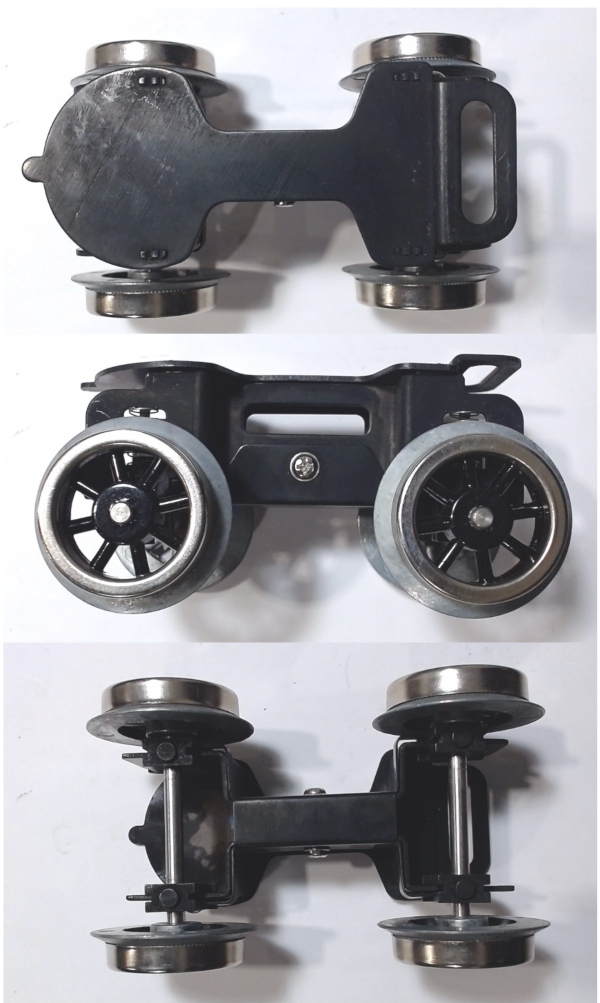 4-WHEEL TRUCK / PILOT & TRAILING / BLACK FRAME / BLACK SPOKED CENTERS / TINPLATE STANDARD GAUGE 400E