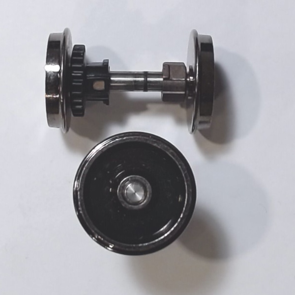 WHEEL & AXLE ASSEMBLY / 2-RAIL / W/AXLE BEARINGS / INSULATOR NEXT TO GEAR / 3/2 FEATURE TRUCKS