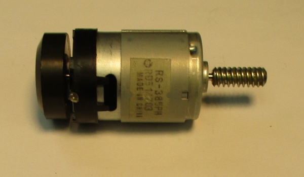 DC MOTOR / RS385PH / MS001-M32 / F/W 27mm D (TAPERED) x 9mm THICK / WORM LENGTH 21.25mm / BLACK / PS 2