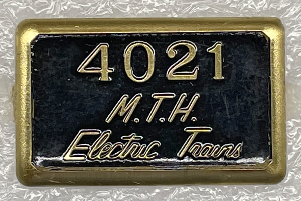 PLAQUE / BLACK & BRASS / 4021 MTH ELECTRIC TRAINS / TINPLATE STANDARD GAUGE A/F 4021 CABOOSE
