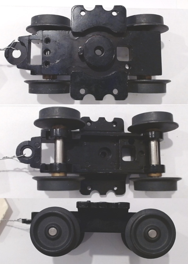 4-WHEEL TRUCK / NON-POWERED / OPEN / LONG FRONT / BOTTOM MOUNT FRAMES / 2 HOLE PILOT MOUNT / TAPPED FOR PCB TETHER / USE DA-2000025