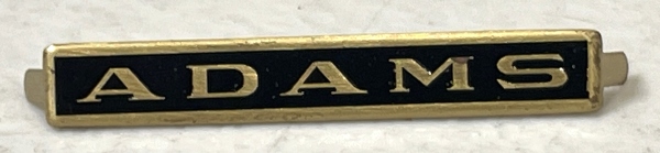 NAME PLATE / ADAMS / BRASS W/ BLACK BACKGROUND / TINPLATE STANDARD GAUGE A/F FLYING COLONEL PASSENGER CARS