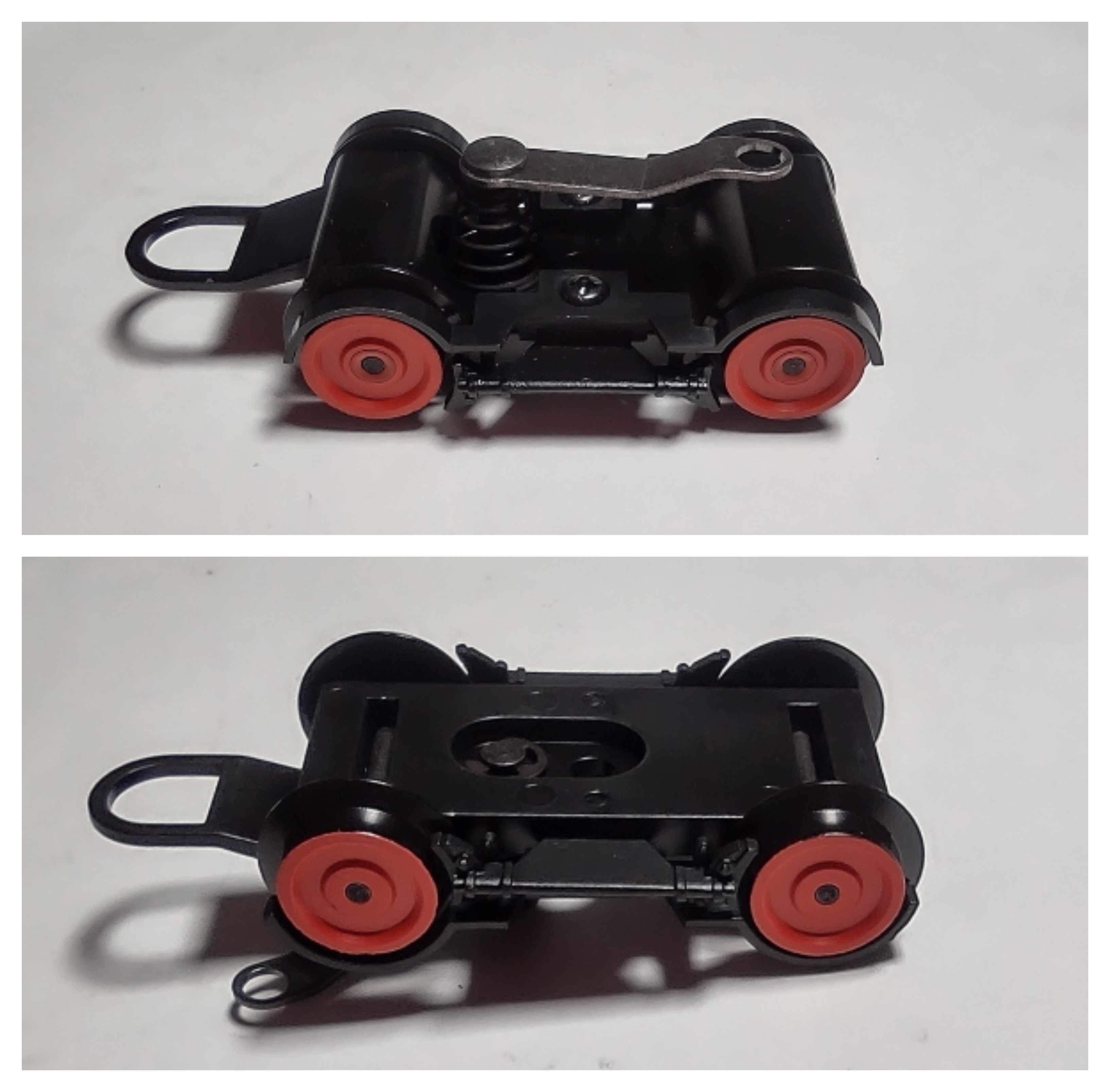 4-WHEEL PILOT TRUCK / 3-RAIL / RED SOLID WHEELS / BLACK RIMS / BLACK FENDERS / PREMIER AMERICAN & ESE 4-4-0