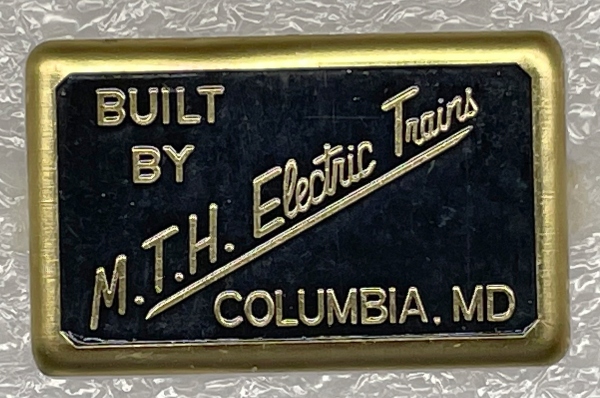 PLAQUE / BLACK & BRASS / BUILT BY MTH ELECTRIC TRAINS / TINPLATE STANDARD GAUGE A/F 4000 SERIES CARS