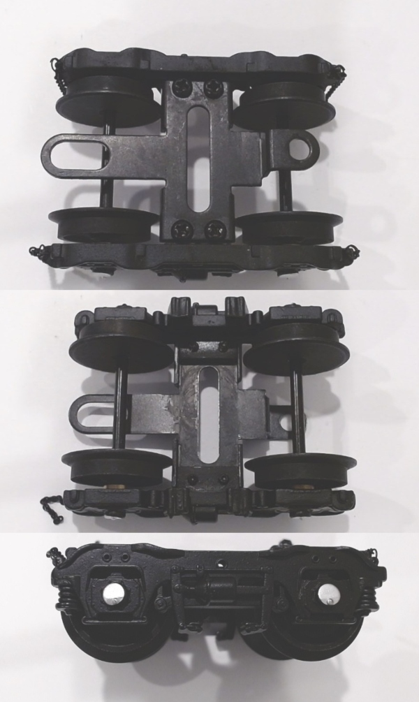 TENDER TRUCK / 4-WHEEL / FRONT / BLACK / PS 2 & 3 / WIRELESS DRAWBAR PIN MOUNT / W/CHAINS / SILVER BEARINGS / PREMIER BIG BOY 4-8-8-4
