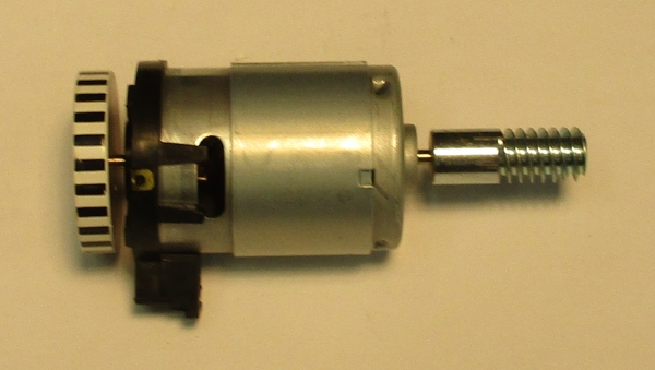 DC MOTOR / RS385PH / MD105-M38 / F/W 27mm D x 5mm THICK / WORM LENGTH 27.6mm TO 27.75mm / STRIPED / PS 2 BKT