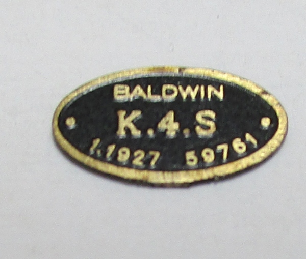 BUILDER PLATE / JUNIATA SHOPS / K-4s / 1927 / 59761 / PREMIER K-4s 4-6-2