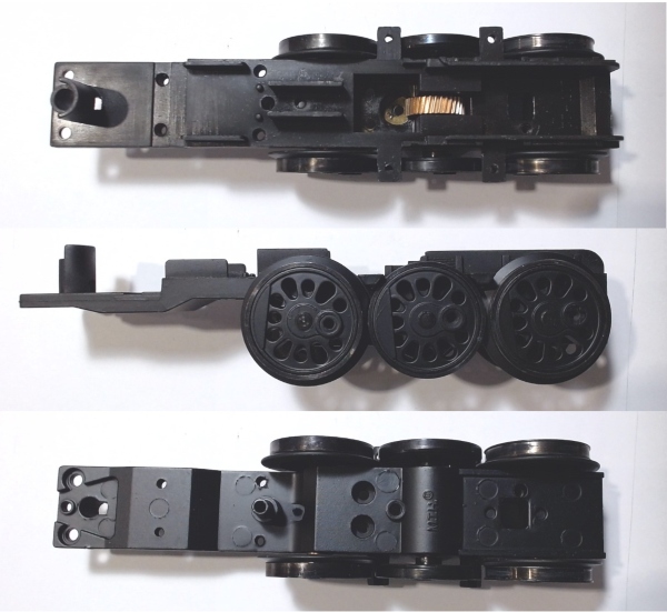 DRIVE BLOCK / 3-AXLE / FRONT / W/BLACKENED RIMS / USE MOTOR WITH MS001-M32 WORM / USE B1-1200002 MOTOR MOUNT / RAILKING CHALLENGER 