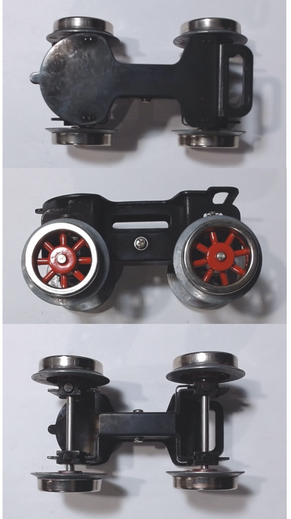 4-WHEEL TRUCK / PILOT & TRAILING / BLACK FRAME / RED SPOKED CENTERS / TINPLATE STANDARD GAUGE 400E