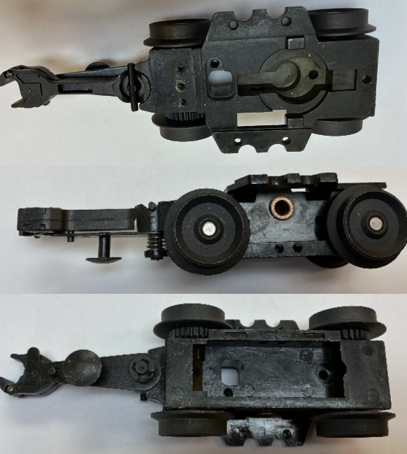 4-WHEEL TRUCK / NON-POWERED / LONG FRONT / BOTTOM MOUNT FRAMES / 2 HOLE PILOT MOUNT / USE BI-0000009 MOTOR MOUNT  / W/MAGNETIC COUPLER & ARMATURE