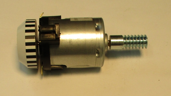 DC MOTOR / RS365SH / MS006-M25 / F/W 27mm D x 9mm THCK / WORM LENGTH 25.16mm / STRIPED / PS 2 BKT