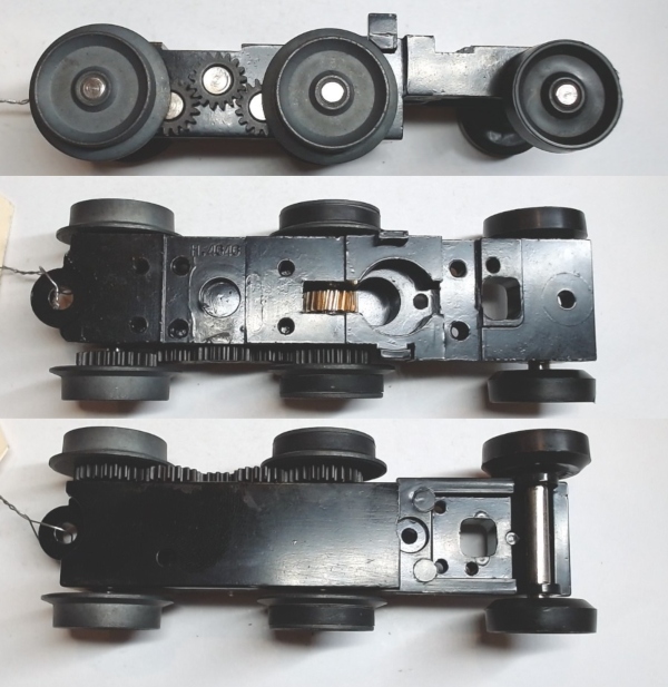 6-WHEEL TRUCK / POWERED / LONG FRONT / TOP MOUNT FRAMES / 2 HOLE PILOT MOUNT / REAR MOTOR MOUNT / USE BI-0000005 MOTOR MOUNT / USE MOTORS W/MD105-M38 WORM