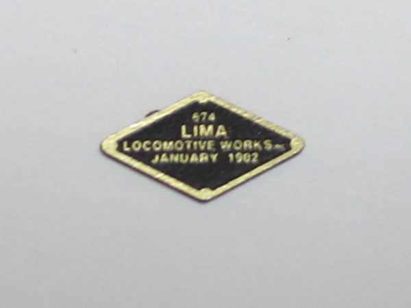 BUILDER PLATE / LIMA / JANUARY 1902 / DIAMOND SHAPE / PREMIER 3-TRUCK & 4-TRUCK SHAY