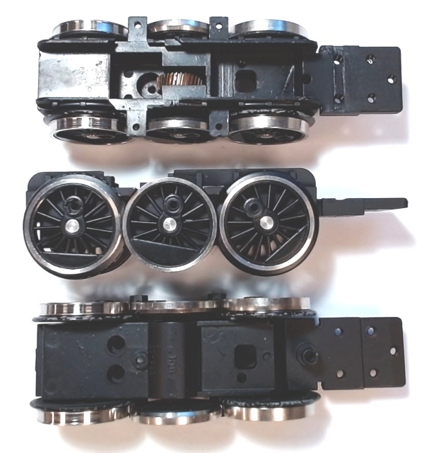 DRIVE BLOCK / 3-AXLE / FRONT / W/NICKEL RIMS / USE MOTORS W/MS001-M32 WORM / RAILKING ALLEGHENY 2-6-6-6