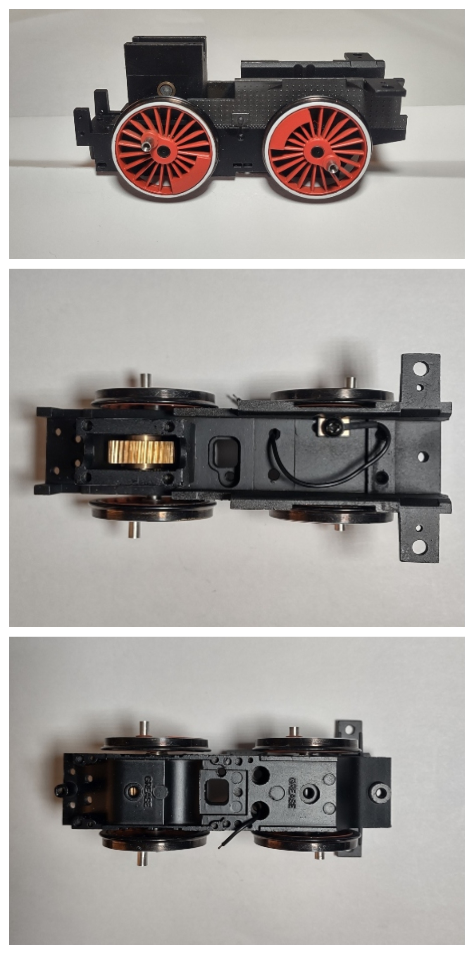 DRIVE BLOCK / 2-AXLE / 2-RAIL / 70in DRIVERS / RED CENTERS / WHITE RIMS / BLACK FRAME / PREMIER AM,MERICAN 4-4-0