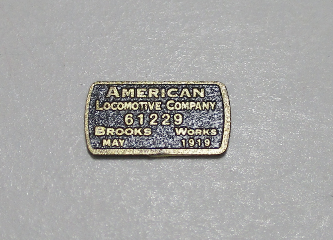 BUILDER PLATE / RECTANULAR / ALCO BROOKS WORKS #61229 / MAY 1919 / PREMIER 0-8-0