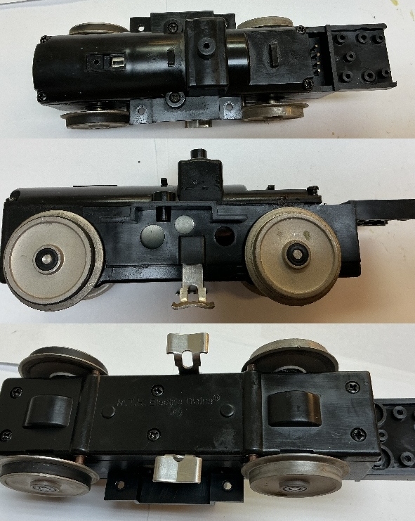 4-WHEEL TRUCK / POWERED / W/STRIPED FLYWHEEL / SILVER WHEELS / HORIZONTAL MOTOR / RAILKING ONE GAUGE DASH-8
