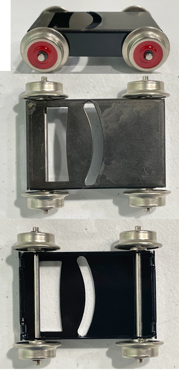 	 4-WHEEL PILOT TRUCK / SOLID RED CENTERS / BLACK FRAME / TINPLATE STANDARD GAUGE 4696 / 1134