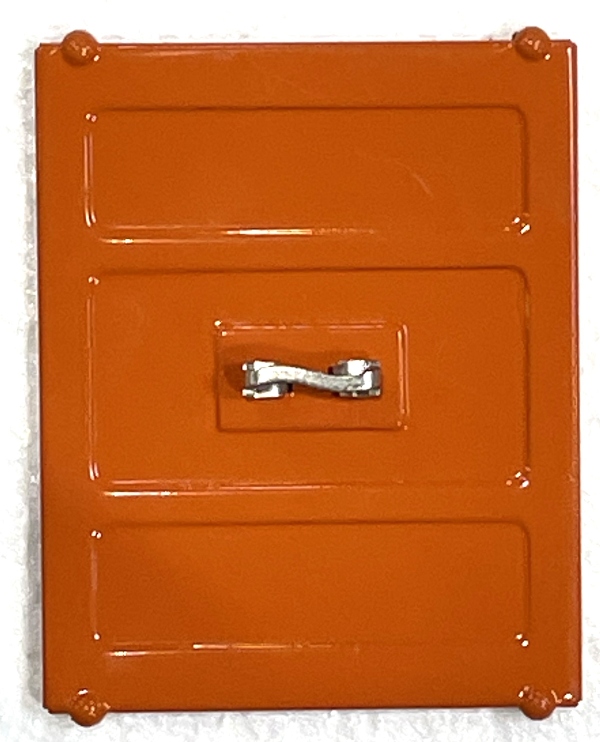 DOOR / LARGE / DARK ORANGE W/BRASS HANDLE/ TINPLATE STANDARD GAUGE 214 BOXCAR
