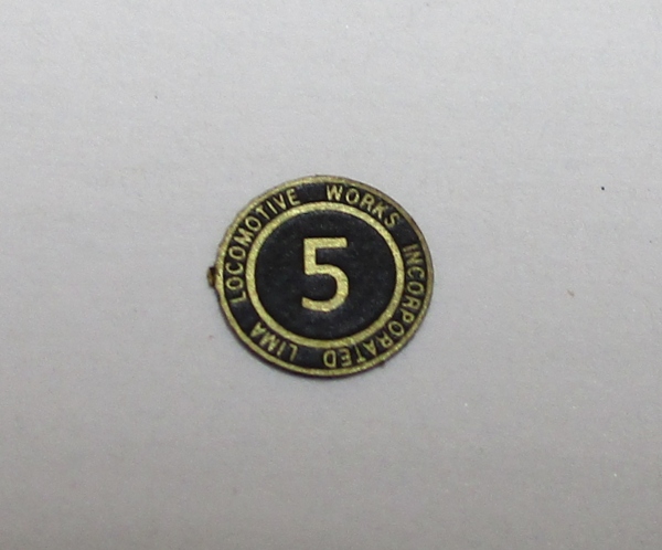BUILDER PLATE / ROUND / LIMA LOCOMOTIVE WORKS / #5 / PREMIER 3-TRUCK & 4-TRUCK SHAY
