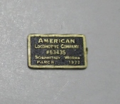 BUILDER PLATE / RECTANULAR / ALCO SCHENECTADY WORKS #63435 / MARCH 1922 / PREMIER 0-8-0