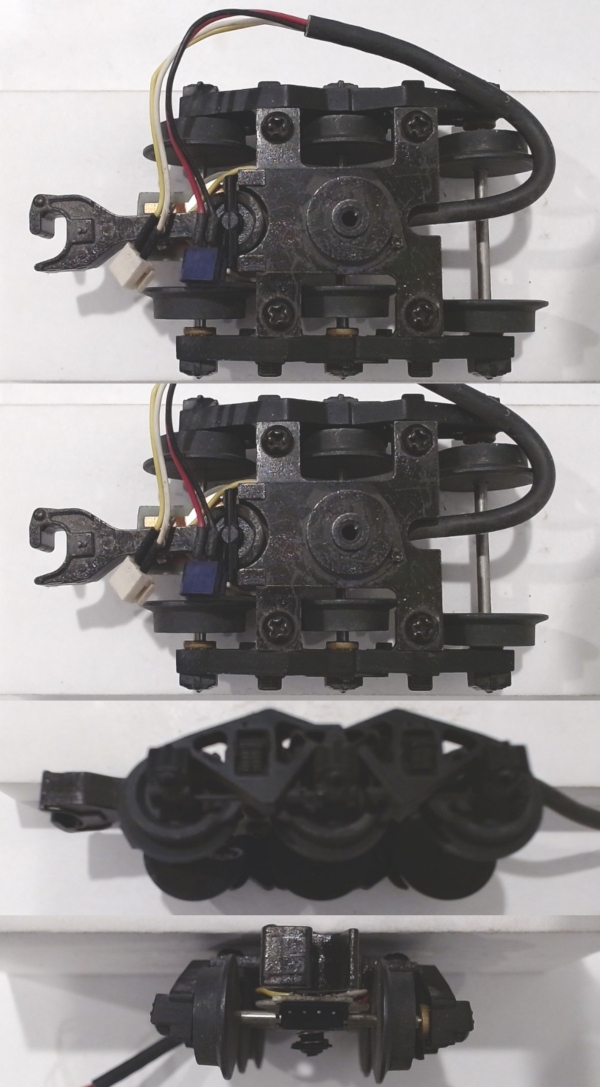 TENDER TRUCK / 6-WHEEL / FRONT / TOP MOUNT FRAMES / BLACK / W/4-POS TETHER PCB / W/NON-OPERATING COUPLER / PREMIER AUXILIARY WATER TENDER II & III