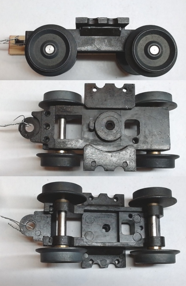4-WHEEL TRUCK / NON-POWERED / OPEN / SHORT FRONT / BOTTOM MOUNT FRAMES / 2 HOLE PILOT MOUNT / TAPPED FOR PCB TETHER / TABBED COUPLER MOUNT