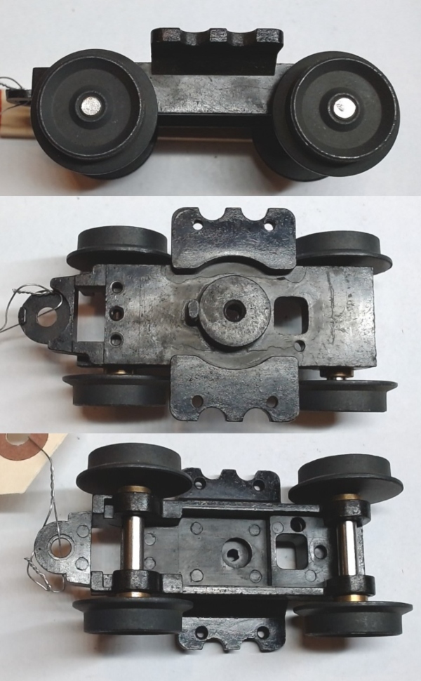 4-WHEEL TRUCK / NON-POWERED / OPEN / LONG FRONT / BOTTOM MOUNT FRAMES / 2 HOLE PILOT MOUNT / TAPPED FOR PCB TETHER / TABBED COUPLER MOUNT