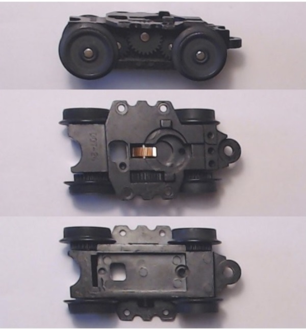4-WHEEL TRUCK / POWERED / SHORT FRONT / TOP MOUNT FRAMES / 1 & 2 HOLE PILOT MOUNT / USE BI-0000009 MOTOR MOUNT / USE MOTORS WITH MD001-M8 WORM