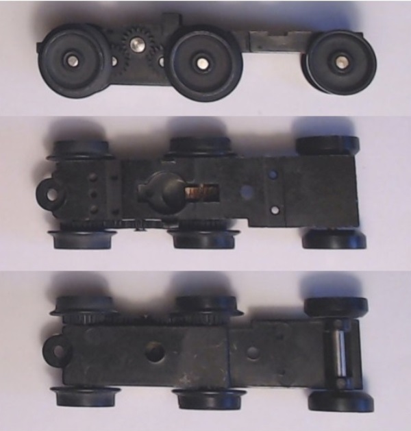 6-WHEEL TRUCK / POWERED / LONG FRONT / TOP MOUNT FRAMES / 1 HOLE PILOT MOUNT / FORWARD MOTOR MOUNT / USE BI0000027 MOTOR MOUNT / USE MOTORS WITH MD105-M38 WORM