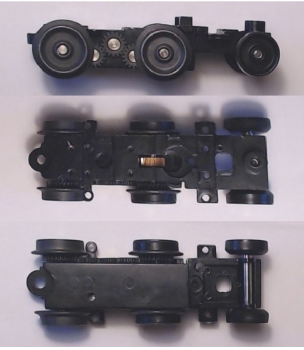 6-WHEEL TRUCK / POWERED / TOP MOUNT FRAMES / LONG FRONT / REAR MOTOR MOUNT / USE BI-0000048 MOTOR MOUNT / USE MOTORS W/MD107-M36 WORM